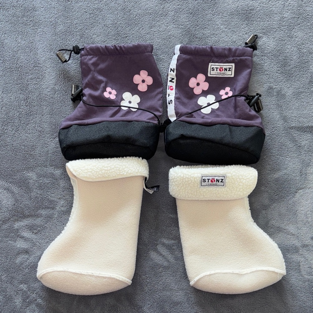 STONZ toddler booties and liners L large purple flowers